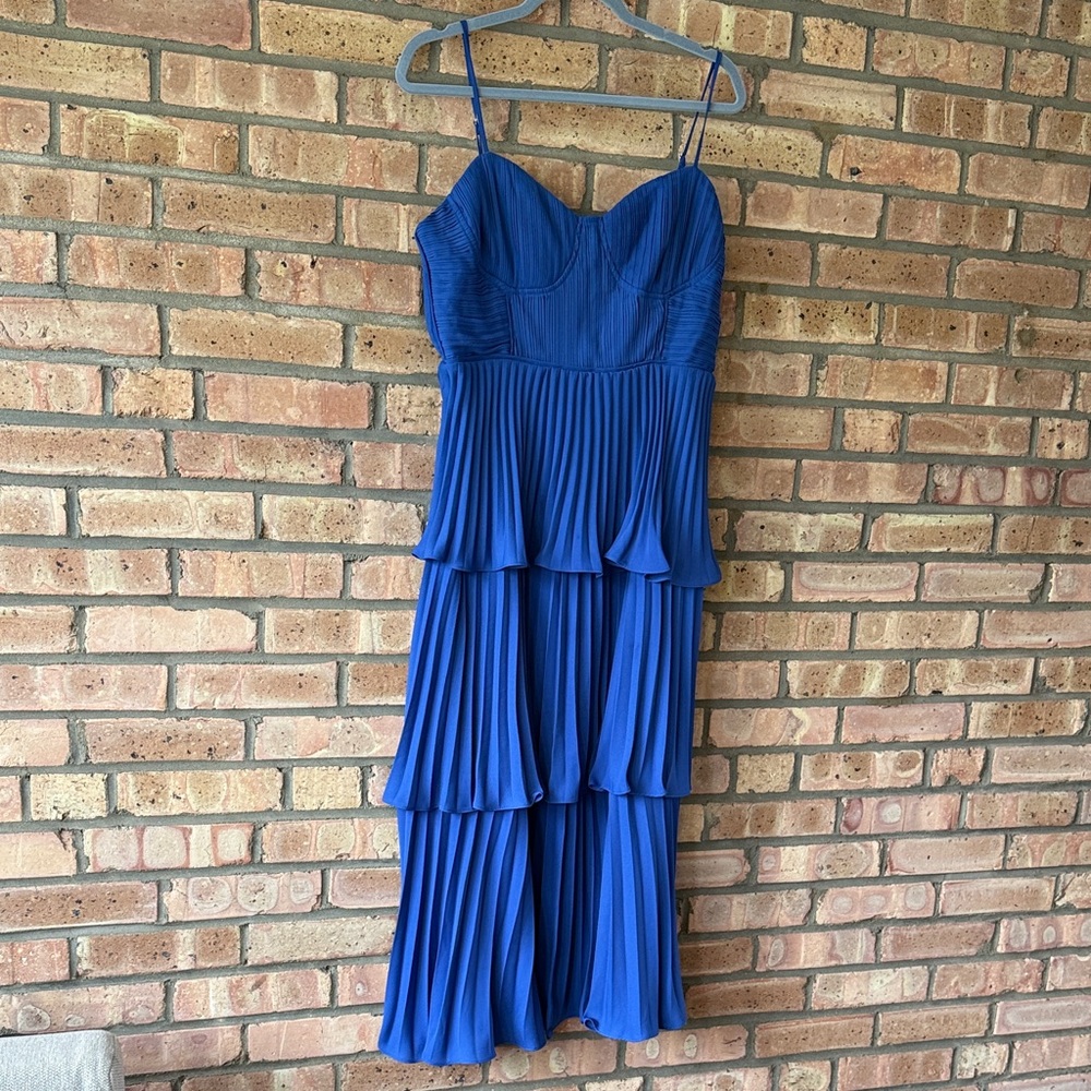 Blue Tiered Pleated Dress